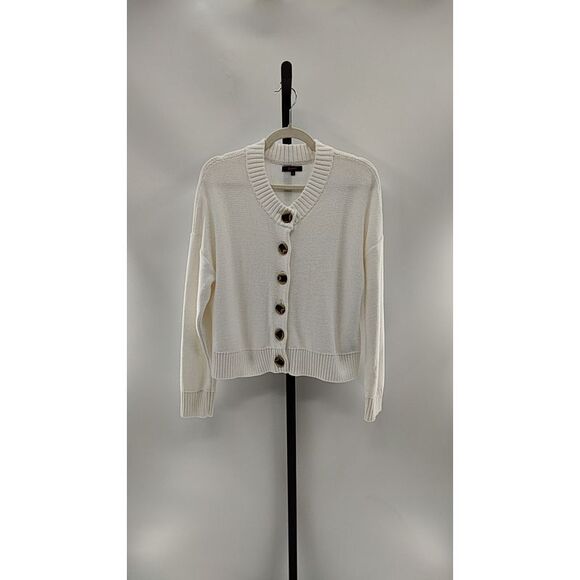 Quince Women 100% Organic Cotton Cropped Cardigan Ivory Sleeved Top M - Picture 2 of 3